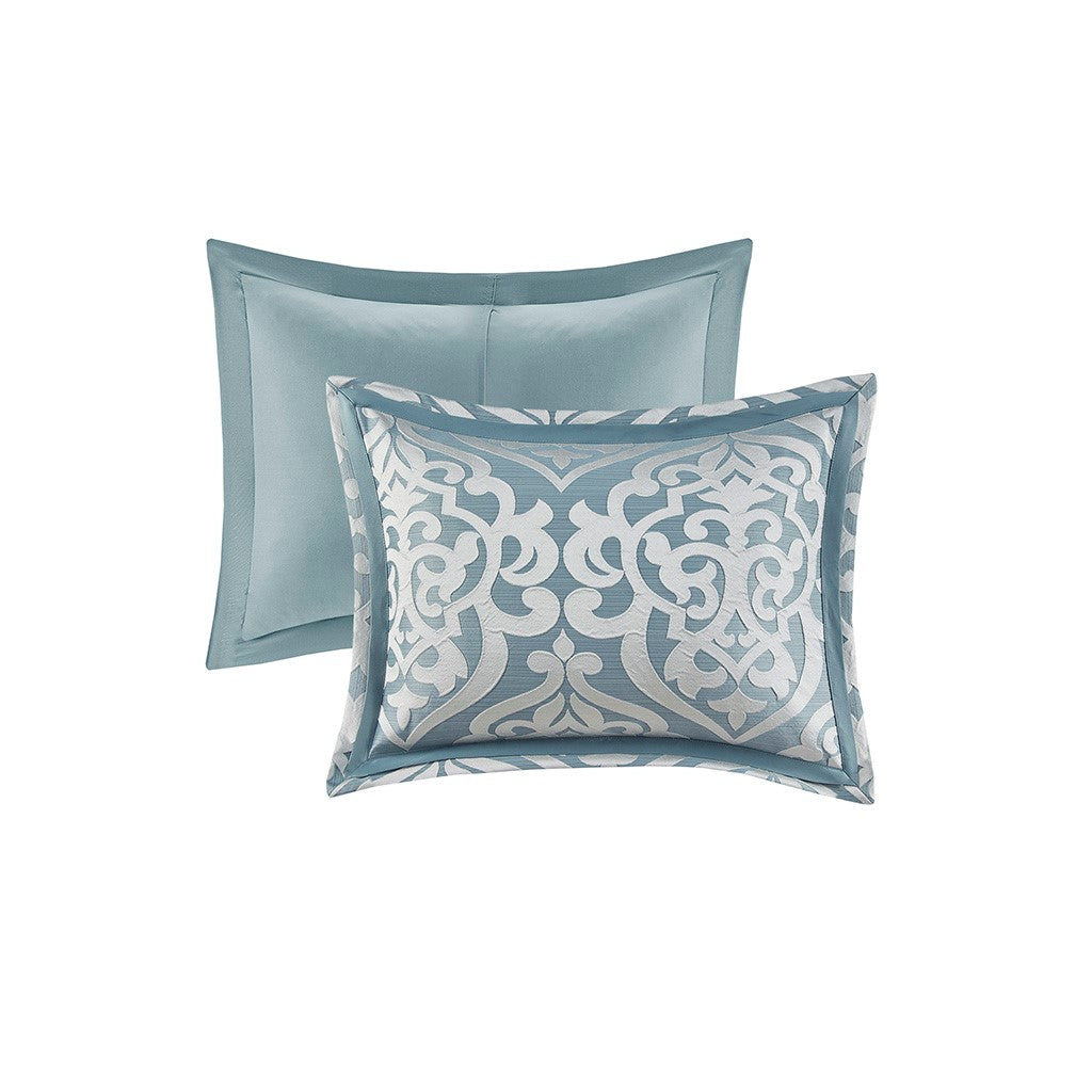 8 Piece Jacquard Comforter Set Aqua Silver Queen Queen Aqua Silver Polyester