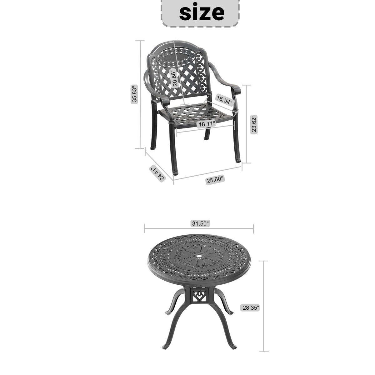 Cushions In Random Colors 3 Piece Set Of Cast Aluminum Patio Furniture With Cushions Yes Complete Patio Set Black Seats 2 Rust Resistant Frame Water Resistant Cushion Garden & Outdoor Complete Patio