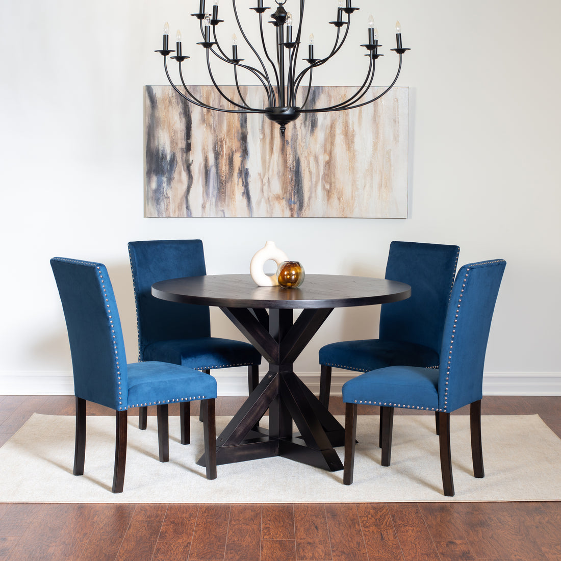 Enbridge 5 Piece Dining Set, Cross Buck Dining Table With 4 Stylish Chairs Wood Black Seats 4 Wood Dining Room Fixed Table Rubberwood Round Pedestal Round Dining Table With Chair Mdf
