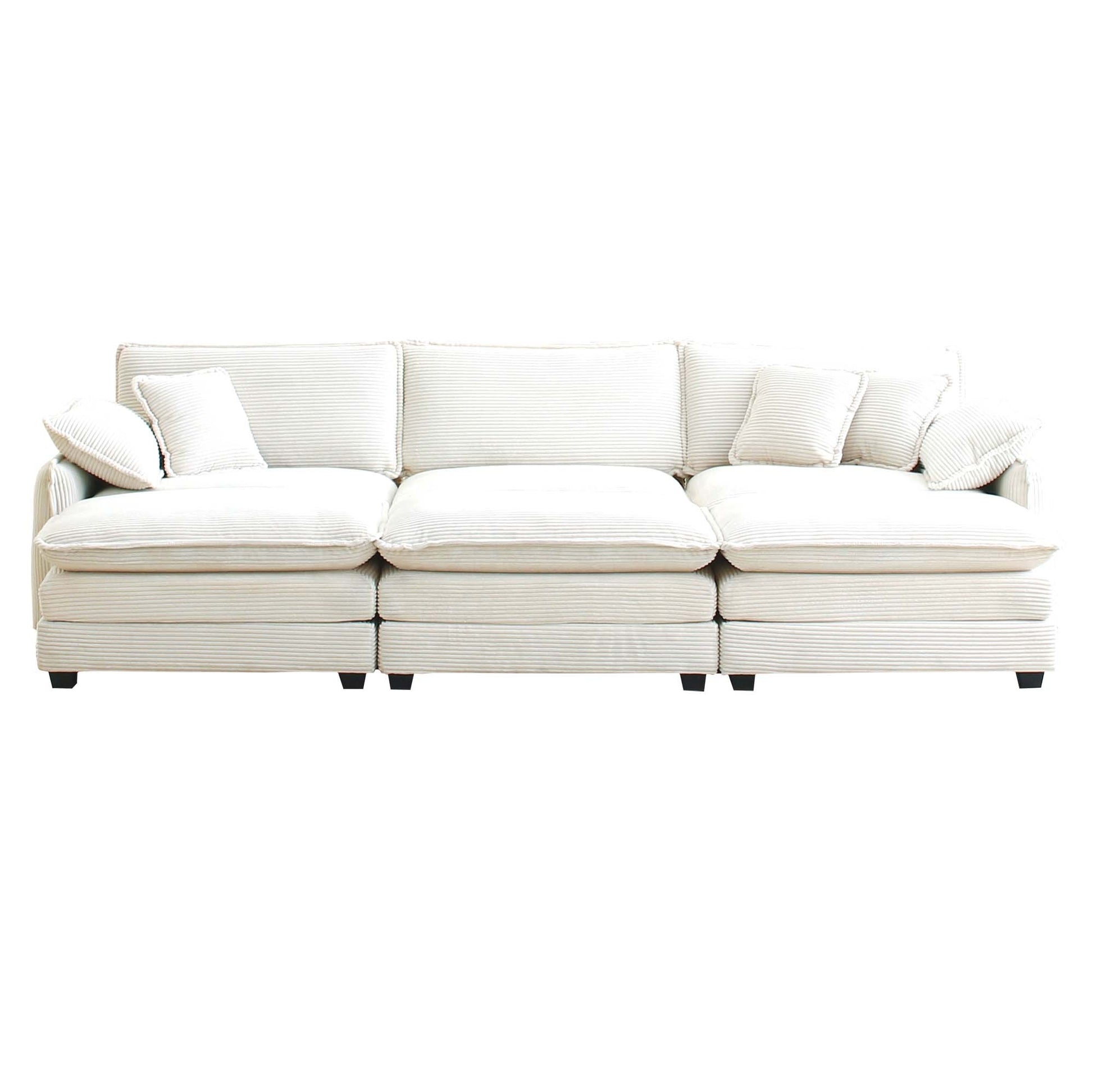 Oversized Modular Cushioned Sofa,With 3 Ottomans To Work As Sleeper Sofa Beds, 3 Seater Sofa With 3 Footstools, Beige Corduroy Fabric Beige Corduroy 3 Seat