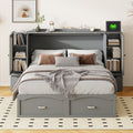 Full Size Murphy Bed Wall Bed With Drawer And Rattan Decoration With 2 Storage Cabinets, One Set Of Sockets & Usb Ports, Pulley Structure Design, Gray Full Gray Plywood