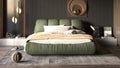 Queen Size Upholstered Platform Bed With Oversized Padded Backrest, Thickening Pinewooden Slats And Solid Wood Leg,Green Box Spring Not Required Queen Green Wood Pine Polyester Solid Wood