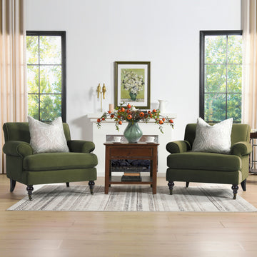 Alana 38" Lawson Accent Arm Chair Metal Casters, Olive Green Performance Velvet Olive Green Foam Velvet