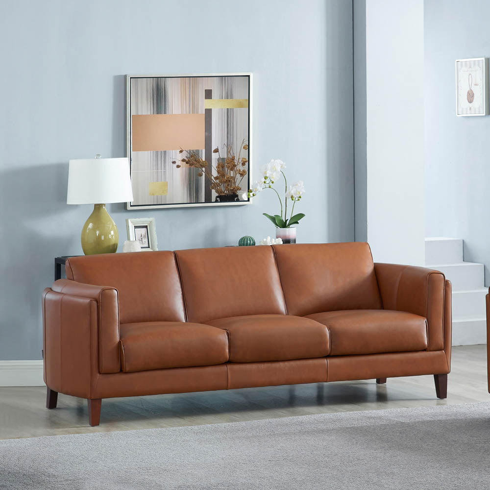 Maui Leather Sofa Brown Down Filling Genuine Leather 3 Seat