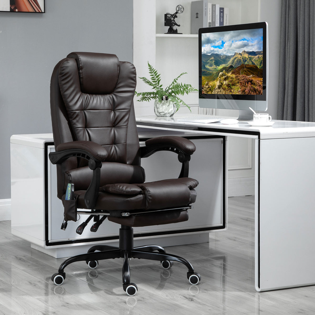 Vinsetto 7 Point Vibrating Massage Office Chair, High Back Executive Recliner With Lumbar Support, Footrest, Reclining Back, Adjustable Height, Brown Brown Faux Leather