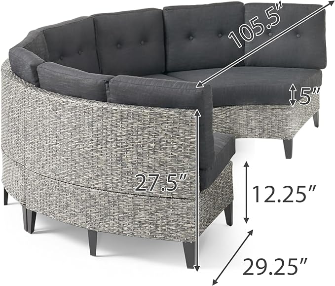 Pema Outdoor 4 Seater Sofa Black Gray Seats 4 Pe Rattan Iron Waterproof Fabric