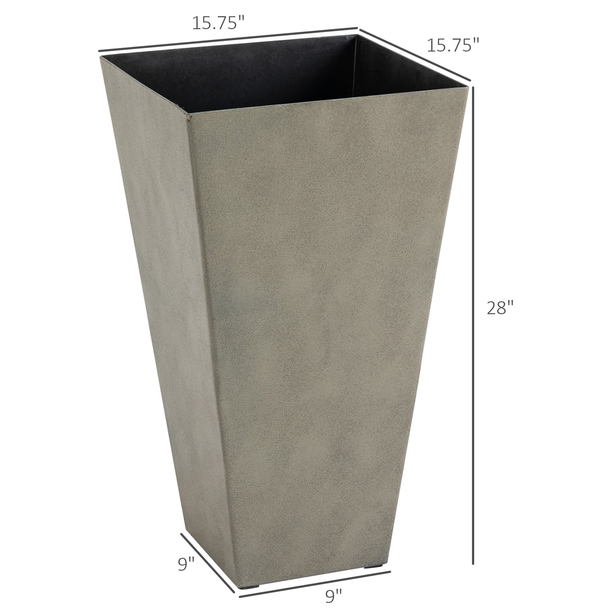 Outsunny Set Of 3 Tall Planters With Drainage Hole, 28" Outdoor Flower Pots, Indoor Planters For Porch Patio And Deck, Gray Gray Polypropylene