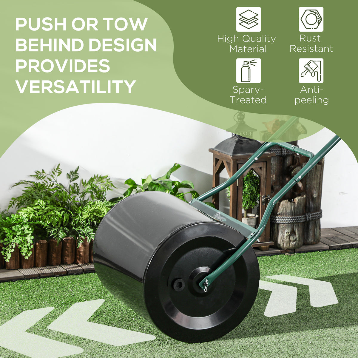 Outsunny 20 Inch Push Tow Behind Lawn Roller Filled With 16 Gal Water Or Sand, Perfect For Flattening Sod In The Garden Black Metal