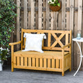 Outsunny Patio Wooden Bench With Storage Box, 29 Gallon Outdoor Storage Bench, Large Entryway Deck Box W Unique X Shape Back, For Deck, Porch & Balcony, Yellow Yellow Wood