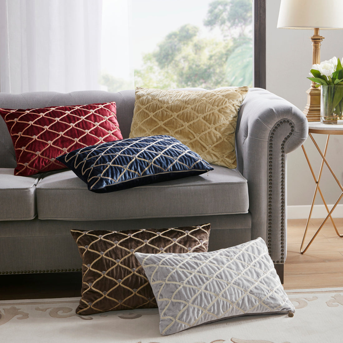 Oblong Decor Pillow Navy 22X15" Navy Cotton