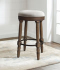 Barstools Set Of 2, 360 Degree Swivel, Accent Wooden Swivel Seat Counter Height Bar Stool,White Fabric Cushioned Seat, Bar Stool Perfect For Dining & Living Room With Light Brown,Natural Height 26