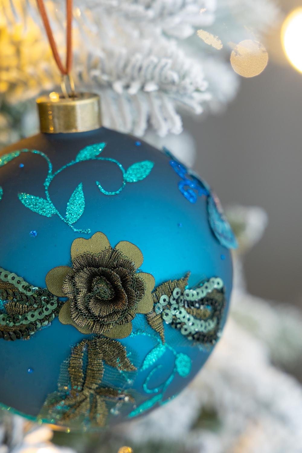 D4.7" Christmas Ball Ornaments, Glass Decorative Hanging Ball Christmas Tree Ornaments For Holiday Party Decorations, Set Of 4 Blue Glass