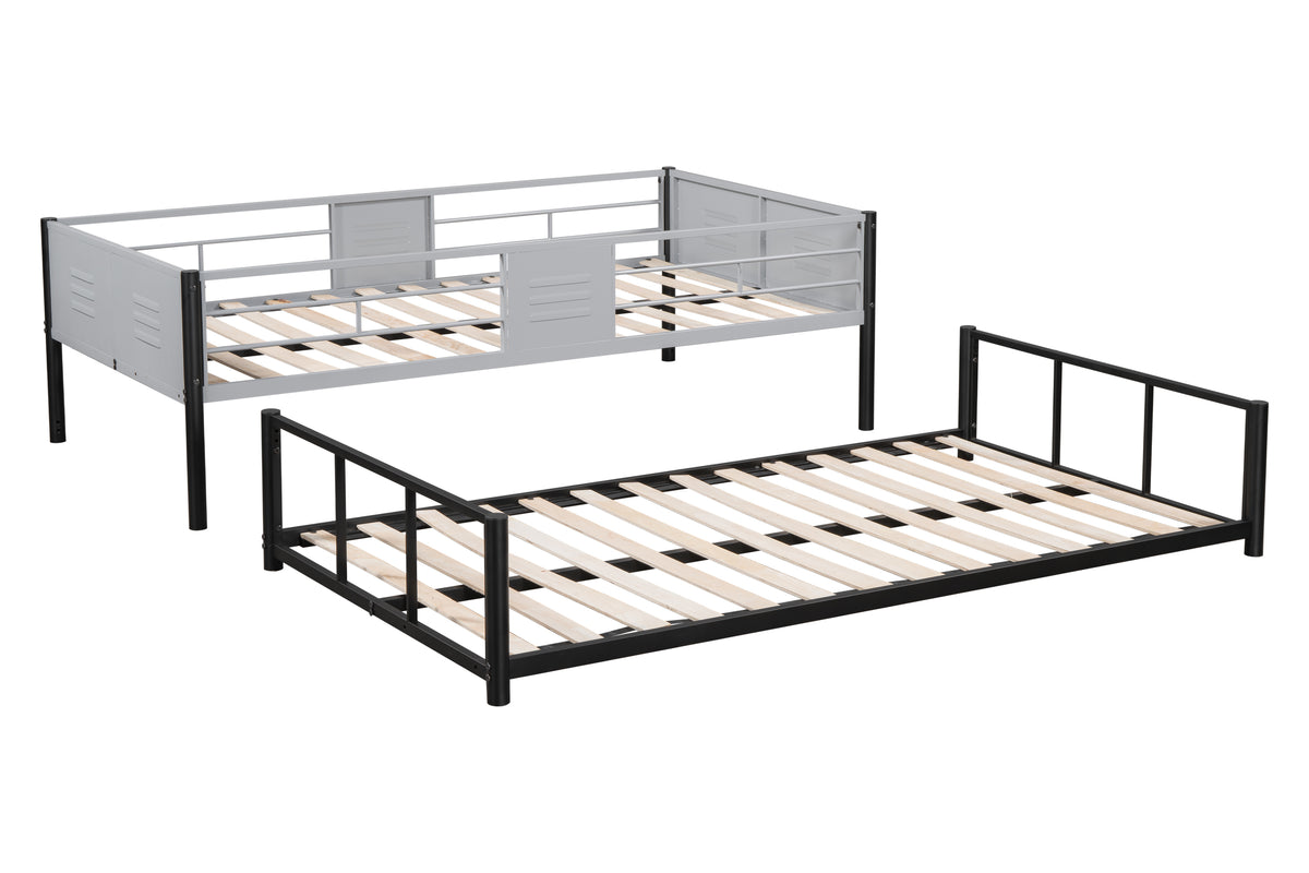 Metal Twin Over Twin Bunk Bed With Vent Board Heavy Duty Sturdy Metal Noise Reduced Safety Guardrail Cpc Certified Twin Black Metal