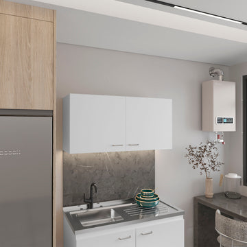 Napoles Wall Cabinet, Two Shelves, Double Door White Wall Mounted 1 2 Shelves White Kitchen Wall Mounted Particle Board