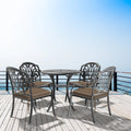 Cushions In Random Colors 5 Piece Set Of Cast Aluminum Patio Furniture With Cushions Yes Dining Set Black Seats 4 Rust Resistant Frame Water Resistant Cushion Garden & Outdoor Complete Patio Sets Aluminium