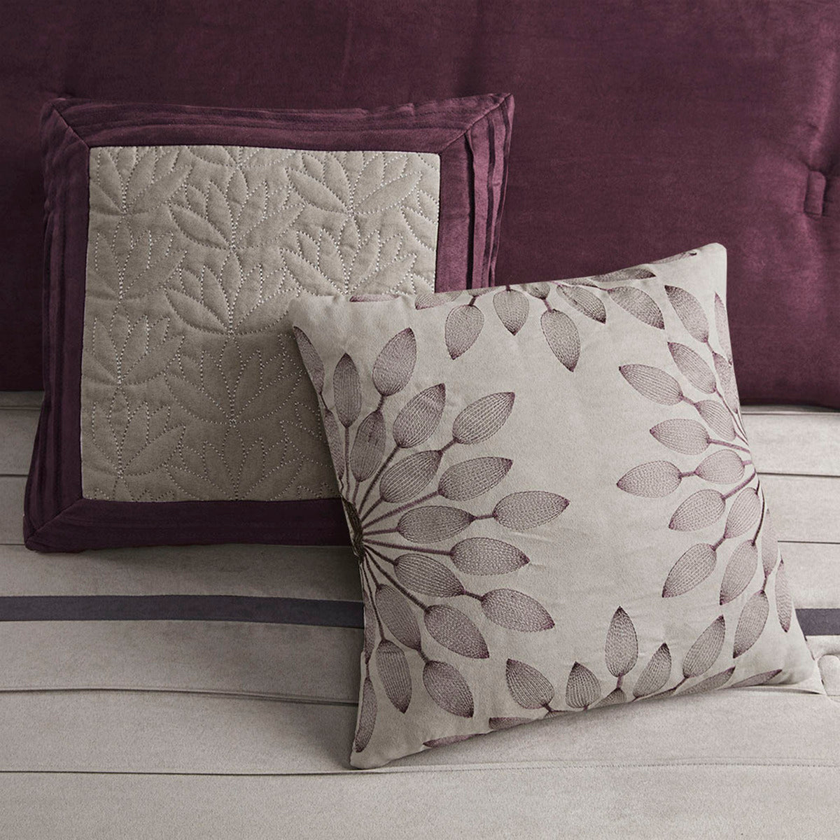 7 Pc Pieced Faux Suede Comforter Set Purple Queen Queen Purple Polyester