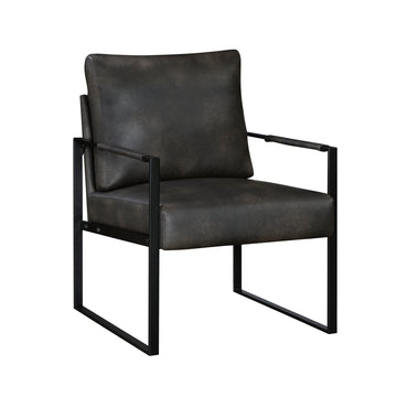 Modern Accent Chair Cushioned Seat Dark Gray Faux Leather Upholstery Black Metal Frame 1Pc Style Comfort Durability Elegance Look Dark Gray Primary Living Space Industrial,Mid Century Modern,Modern