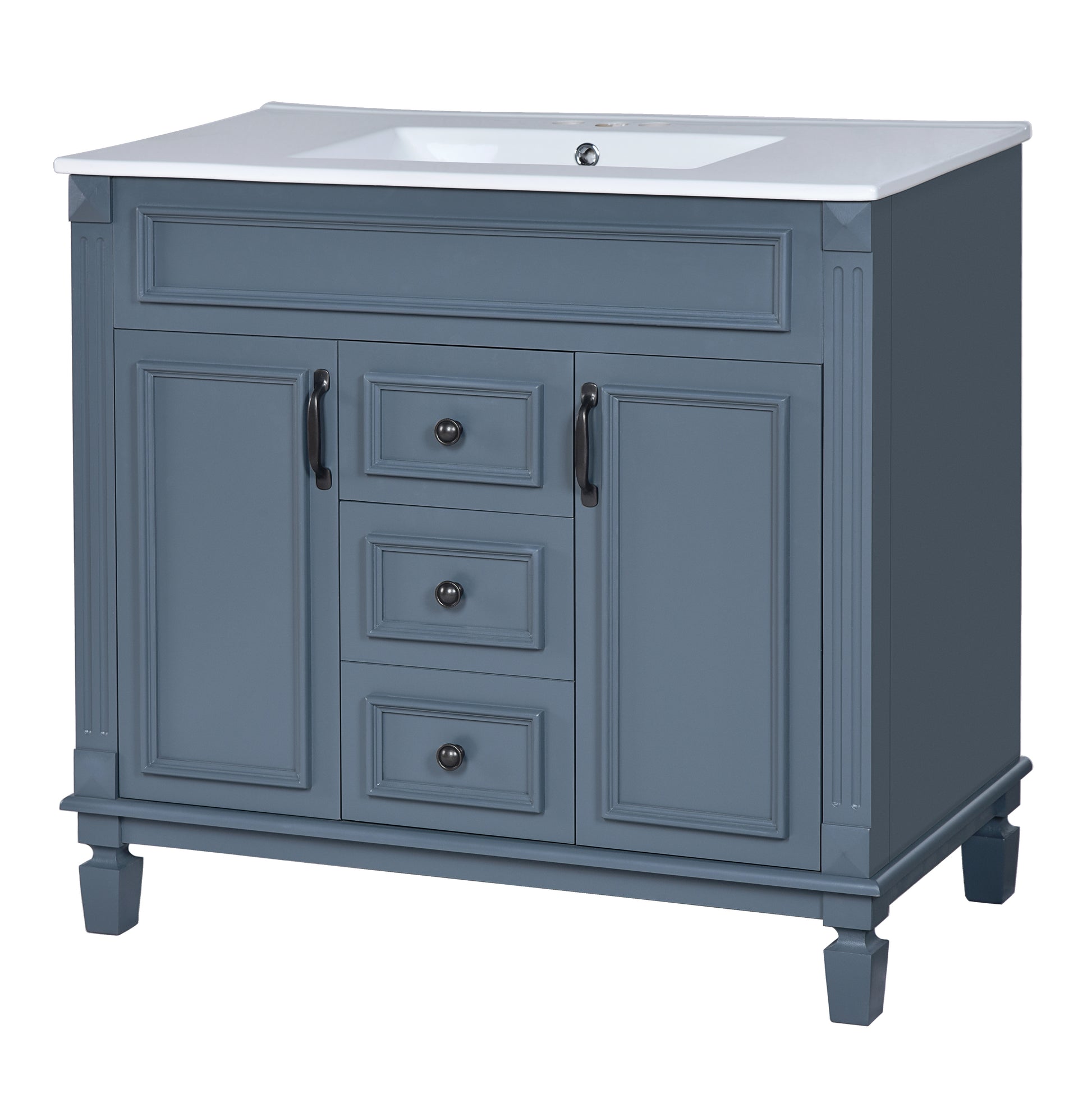 36'' Bathroom Vanity With Top Sink, Modern Bathroom Storage Cabinet With 2 Soft Closing Doors And 2 Drawers, Single Sink Bathroom Vanity Blue Bathroom Modern Solid Wood Mdf Ceramic,Solid Wood Mdf