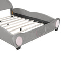 Full Size Velvet Platform Bed With Bear Shaped Headboard, With Bed End Storage Pocket, Gray Full Gray Plywood