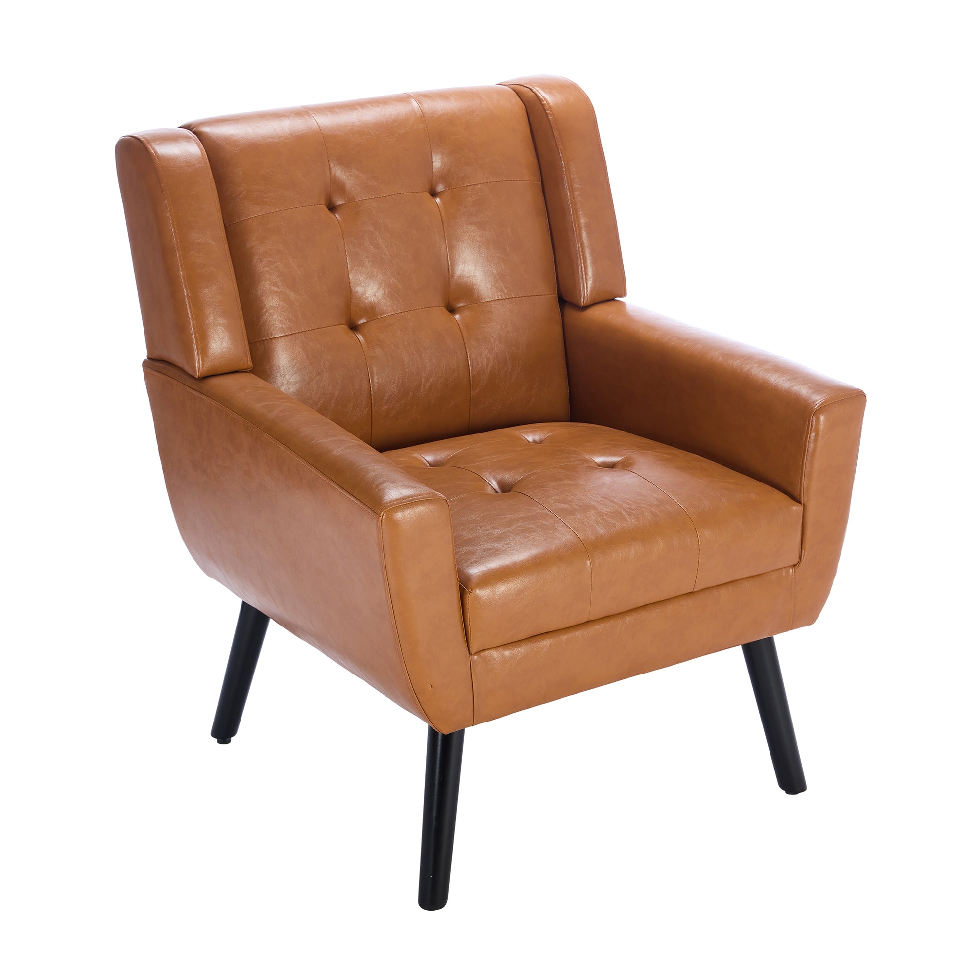 Modern Soft Leather Material Ergonomics Accent Chair Living Room Chair Bedroom Chair Home Chair With Black Legs For Indoor Home Light Brown Pu Light Brown Foam Upholstered