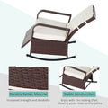 Outsunny Wicker Outdoor Rocking Chair, Patio Recliner With Adjustment Backrest, Pe Rattan Lounge Chair With Adjustable Footrest And Cushions For Garden, Backyard, Porch, Beige Brown Steel