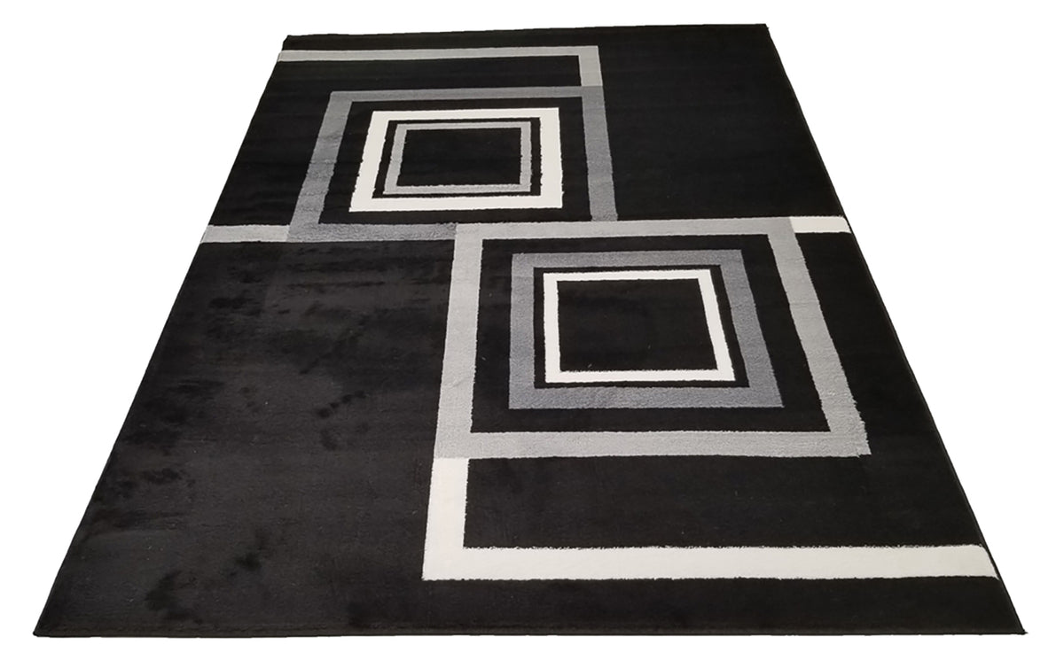 Jersey Area Rugs, Carpets For Livingroom, 5X7 Area Rugs ,1925 Black Rectangle 5&7 Black Grey Contemporary Abstract Polypropylene