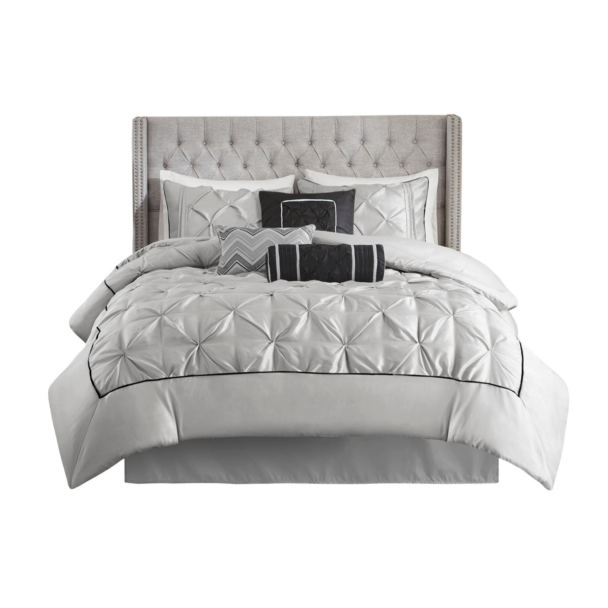 7 Piece Tufted Comforter Set Grey King King Grey Polyester