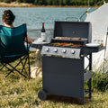Propane Gas Grill 4 Burner Barbecue Grill, Stainless Steel 34,000 Btu Patio Garden Barbecue Grill With Two Shelves, Lid, Wheels And Bottle Opener Black Iron