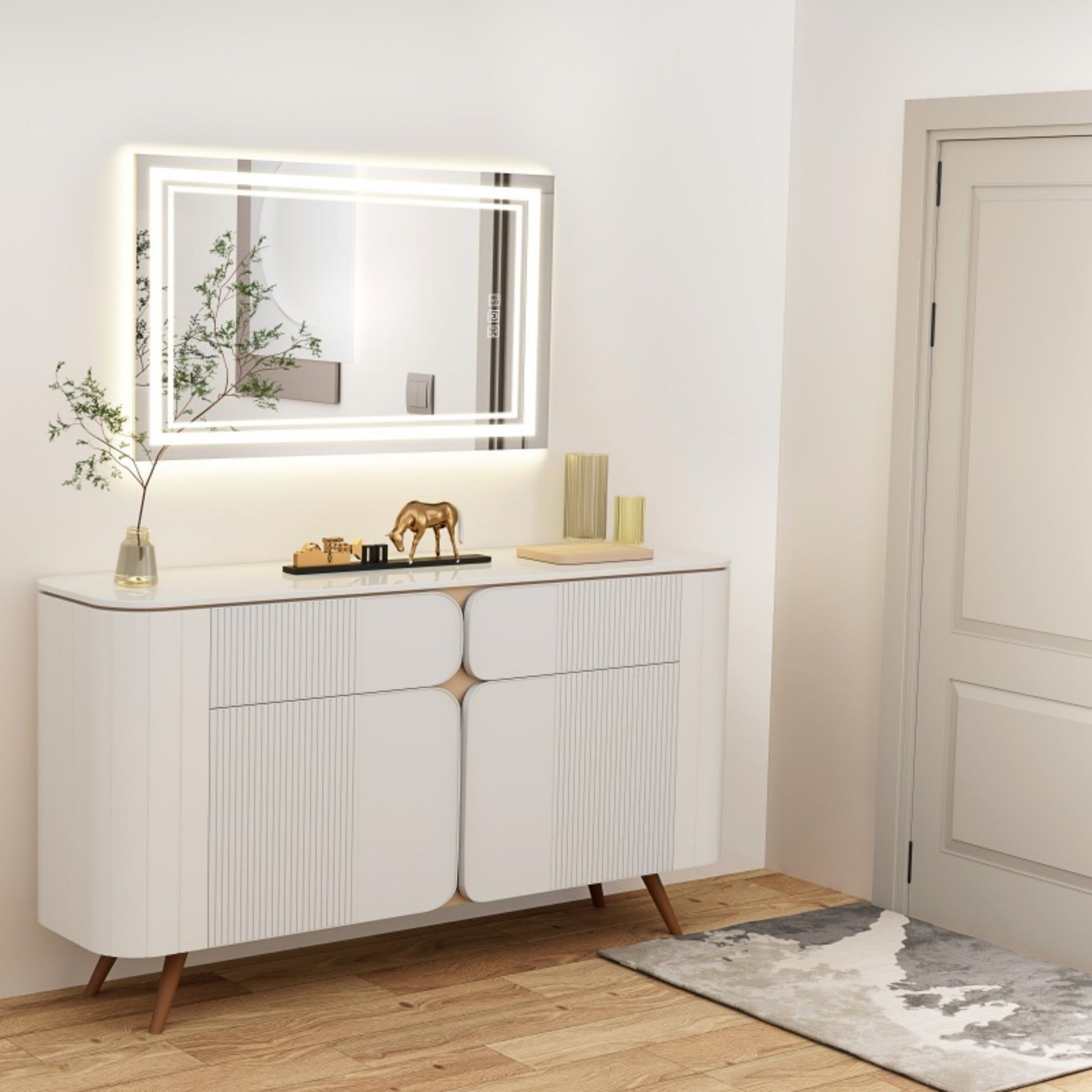 Led Bathroom Mirror 32" X 24" Front And Backlight, 5 Mins Defog, 5Mm Full Hd Reflected Wall Mounted Vanity Mirror, 3 Colors Stepless Dimmable, Cri90 , Memory Function Plug In Hardwire Silver Glass