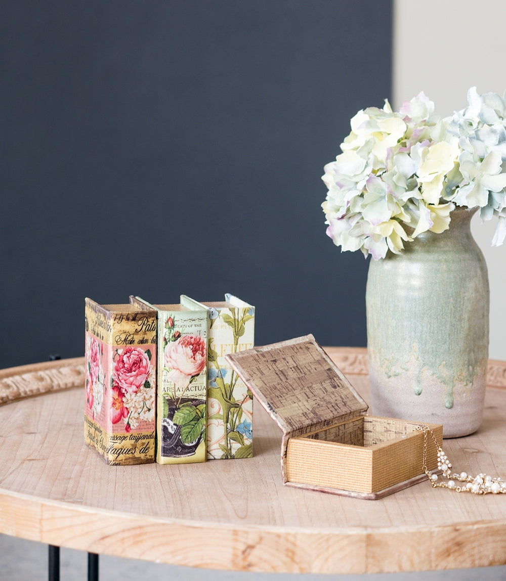 Set Of 4 Book Boxes With Birds, Flowers, And Handwriting Design, 5.5X4X2" Multi Mdf