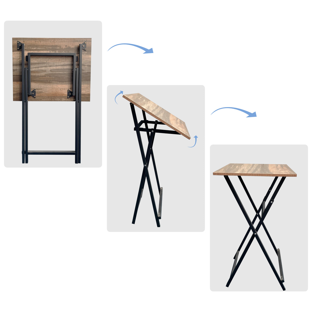 No Assembly Required Tv Trays For Eating Set Of 4 With Stand,Folding Snack Tray Table Set,Folding Tv Dining Tables For Small Space Rustic Brown Particle Board