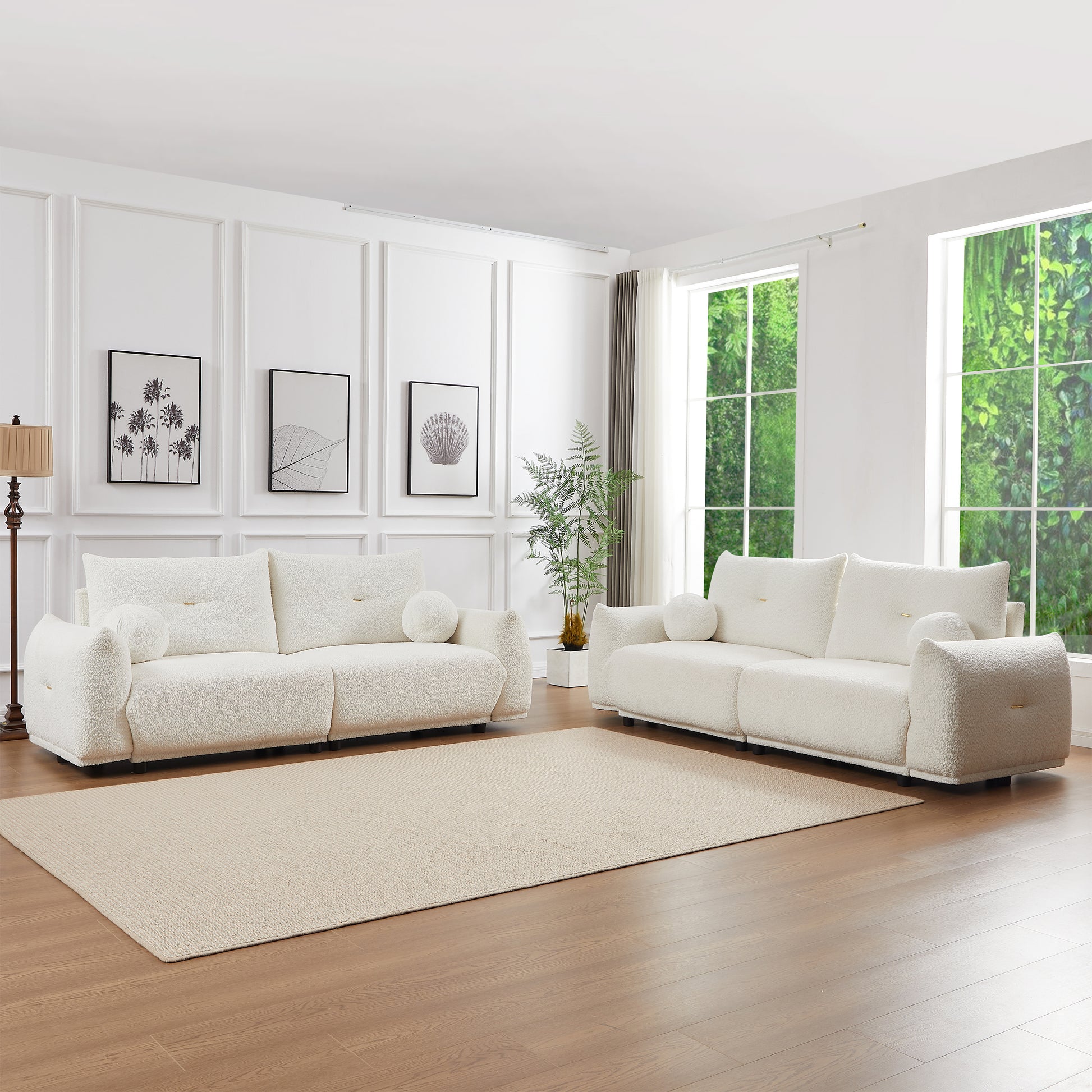 Lamb'S Wool 2 Seater Cushion Sofa 90'' Comfortable Sofa For Living Room Bedroom And Other Casual Spaces Lamb'S Wool Sofa With 2 Cushions And 2 Ball Pillows. Beige Two Sets Beige Foam Fabric 4 Seat