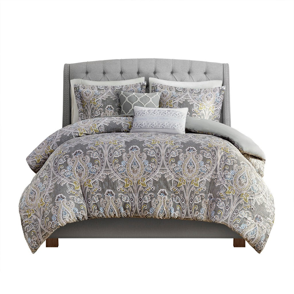 5 Piece Cotton Duvet Cover Set Grey King King Grey Cotton