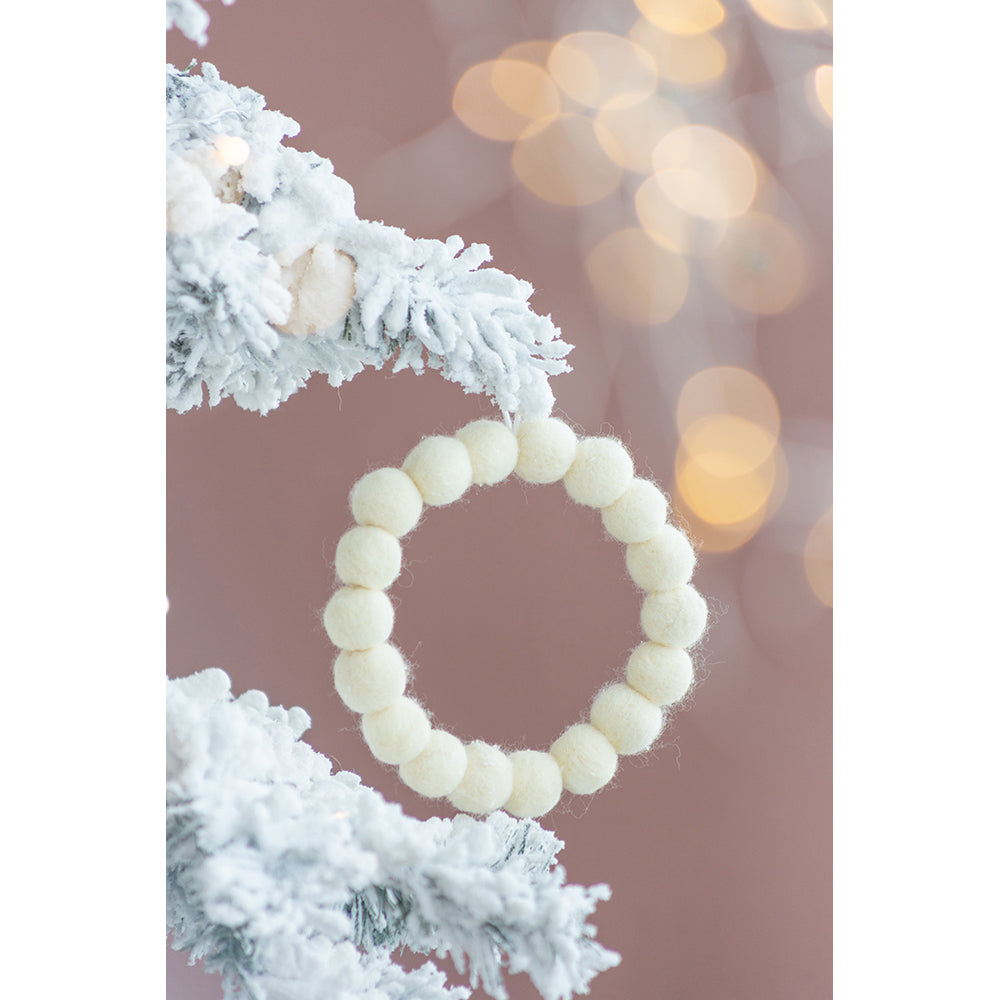 6.7" Cream Ball Wreath, Christmas Tree Ornaments For Holiday Party Decorations, Set Of 6 Cream Wool
