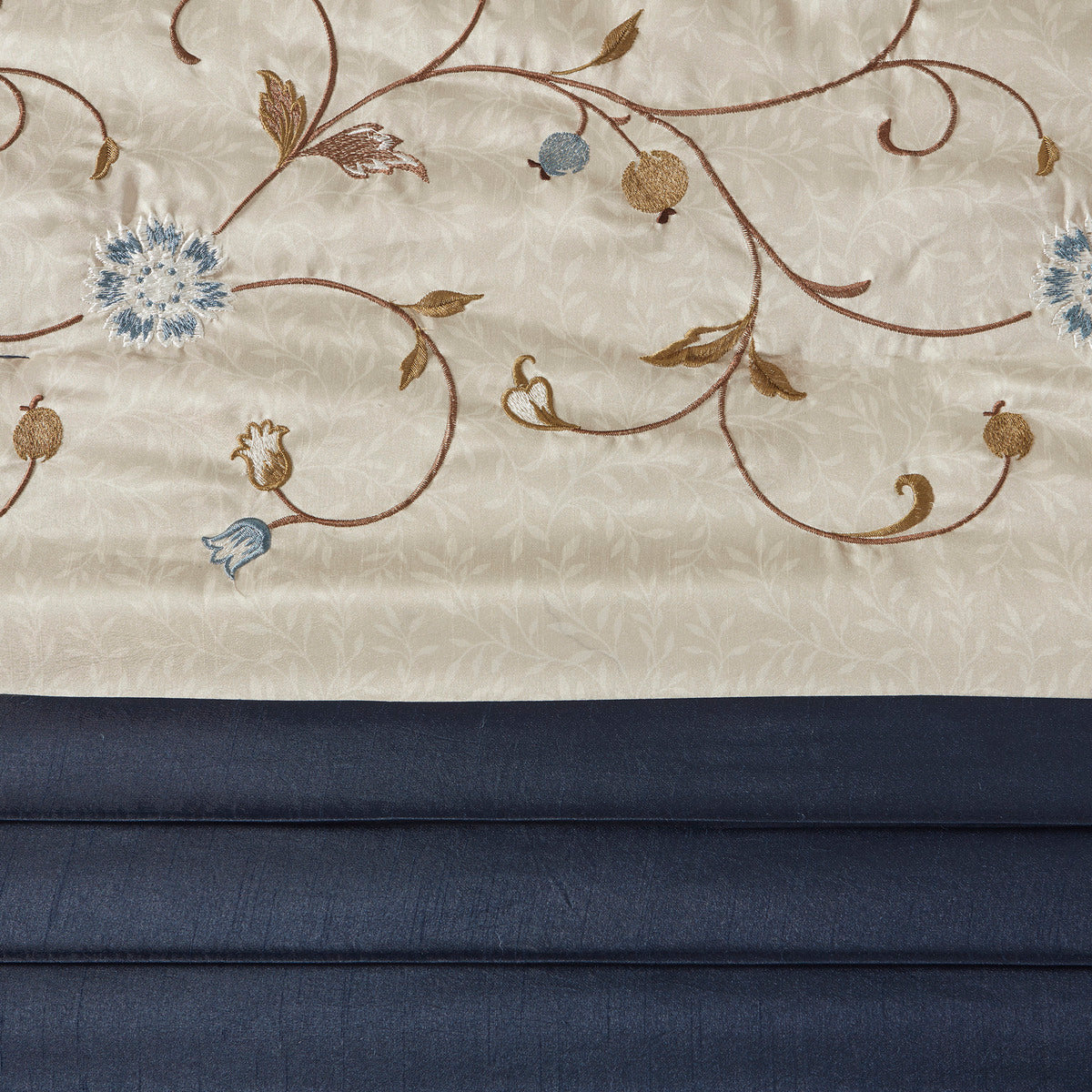 Embroidered 7 Piece Comforter Set Navy Queen Queen Navy Polyester