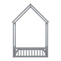 Full Roof Framed Headboard Floor Bed With Headboard Guardrails, Without Slats ,Grey Full Grey American Design Pine