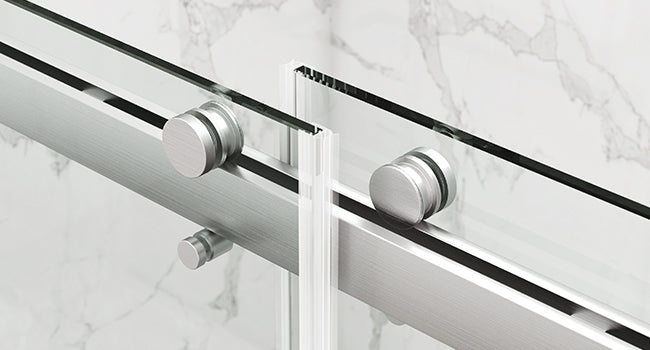 56 To 60'' W X 76'' H Frameless Shower Door, Double Sliding Shower Door With Premium 3 8'' 10Mm Thick Tempered Glass, Stainless Steel, Brushed Nickel Brushed Nickel Bathroom Modern Tempered Glass