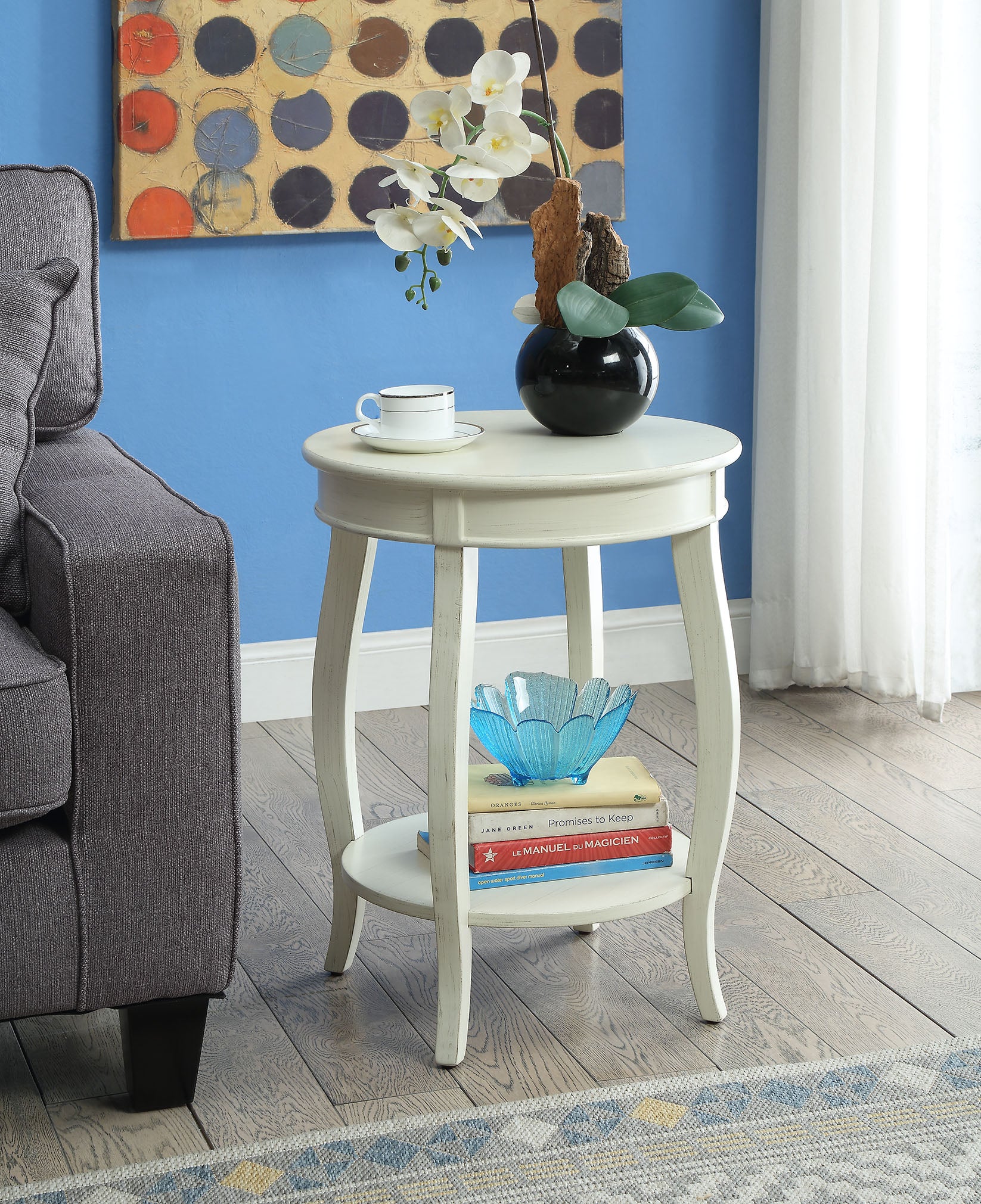 Aberta Antique White Finish Accent Table Antique White Synthetic Wood