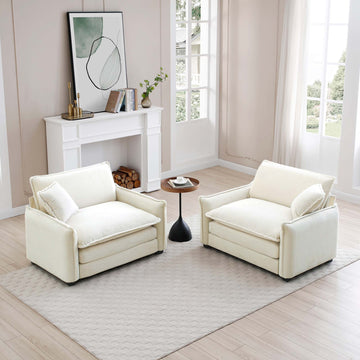Beige Corduroy,Luxurious And Sophisticated Deep Seated Sofa Set With Two Single Deep Seat Sofa Suitable For Living Room And Office Beige Corduroy 1 Seat