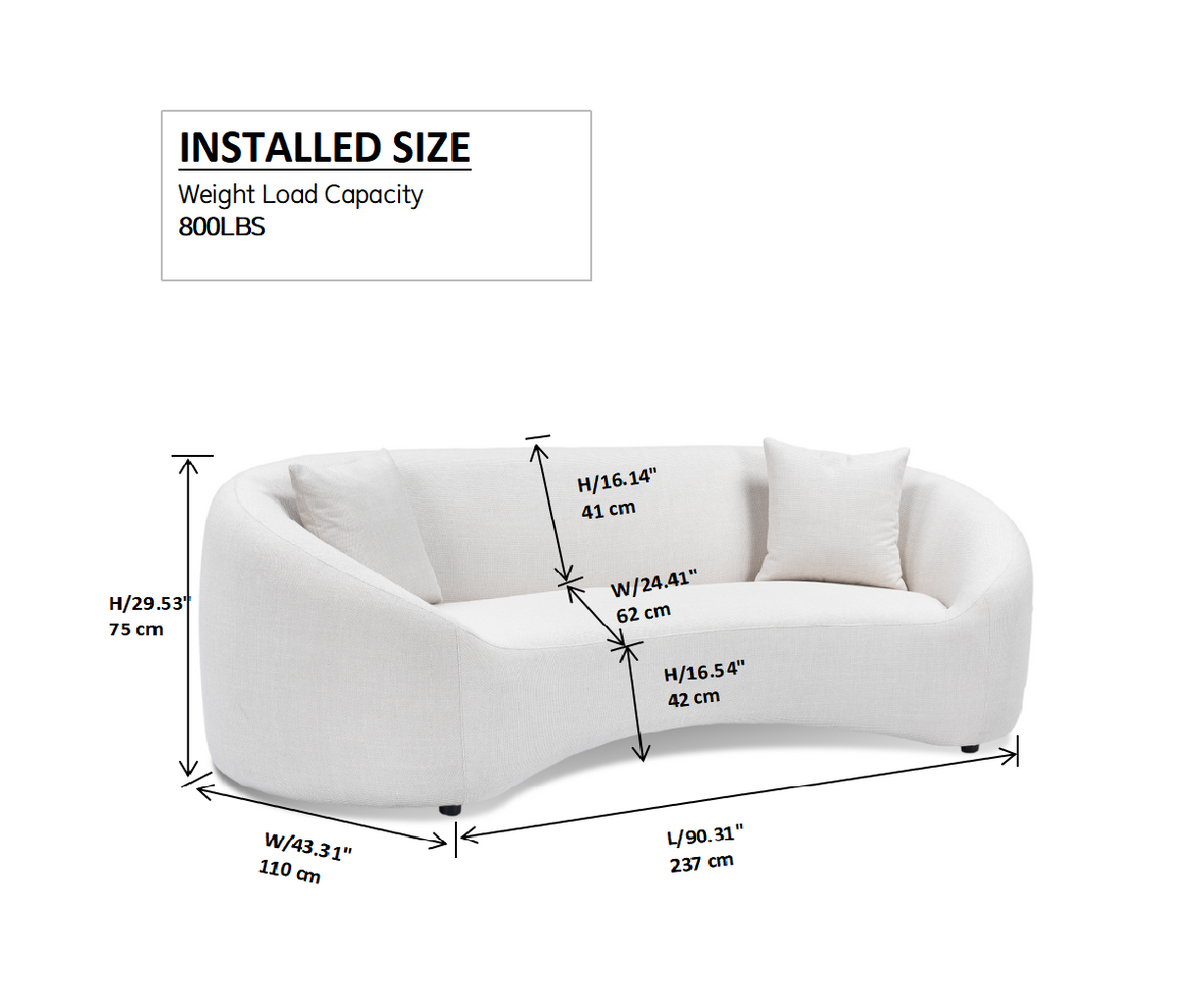 Minimalist Curved Sofa, 3 Seater, Chenille Velvet Fabric Upholstered Sofa, Tight Curved Back Velvet Cloud Couch For Living Room Apartment Office, White White Chenille Wood Primary Living Space Medium Soft Tight Back Modern Eucalyptus Recessed Arms Foam