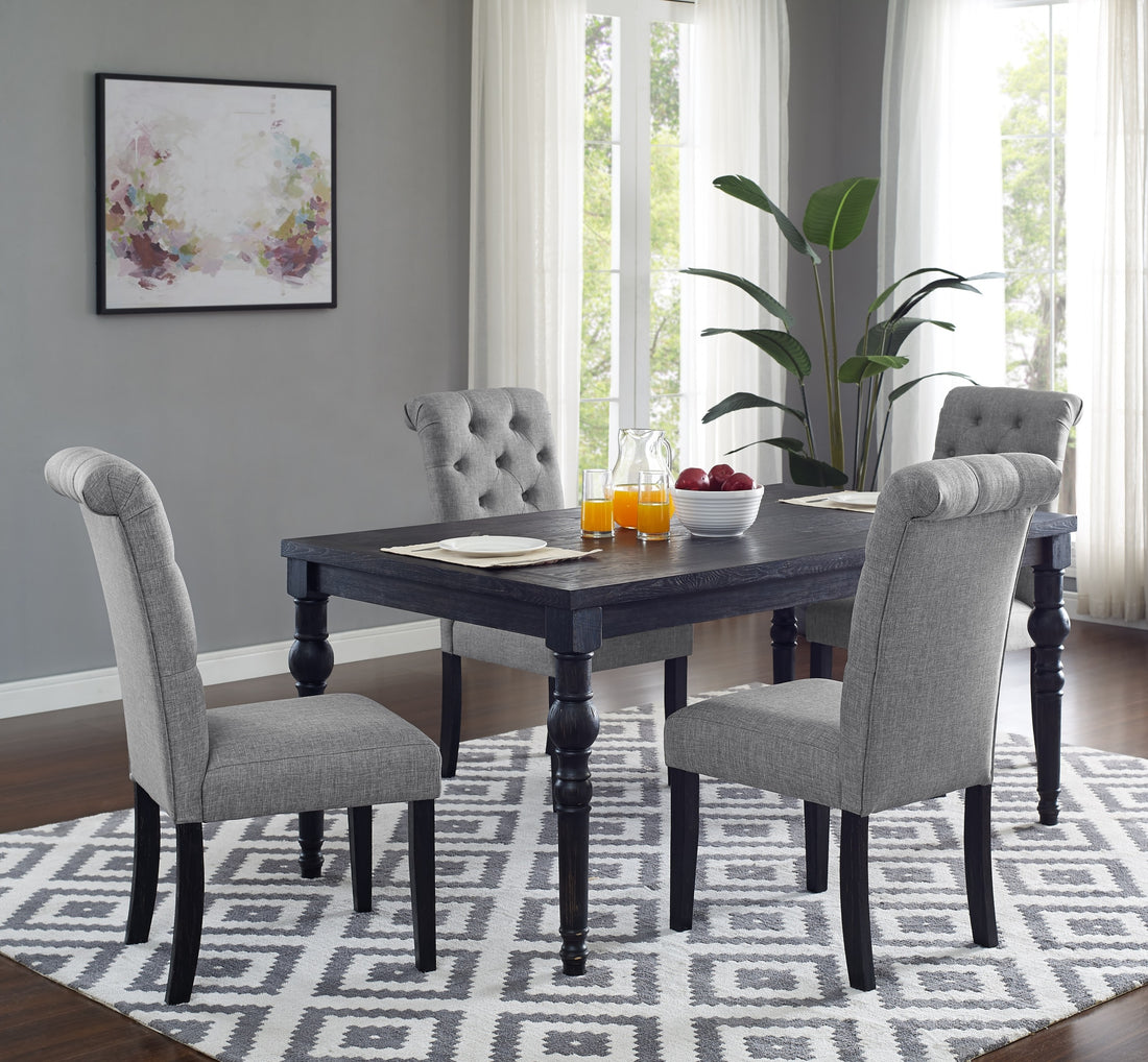 Leviton Urban Style Wood Dark Wash Turned Leg Dining Set: Table And 4 Chairs, Gray Wood Black Seats 4 Wood Dining Room Fixed Table Rubberwood Rectangular 4 Leg Rectangular Dining Table With Chair Mdf