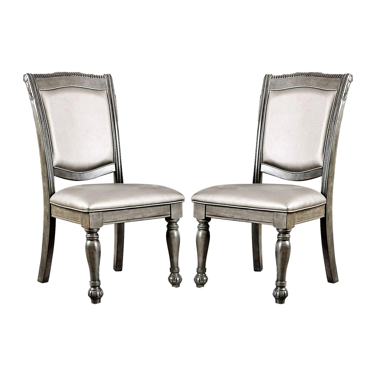 Set Of 2Upholstered Side Chairs In Gray And Silver Solid Grey Silver Dining Room Rectangular Transitional Dining Chairs Set Of 2 Solid Wood Mdf