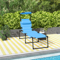 Outsunny Outdoor Lounge Chair, Adjustable Backrest Folding Chaise Lounge, Cushioned Tanning Chair W Sunshade Roof & Pillow Headrest For Beach, Camping, Hiking, Light Blue Light Blue Steel