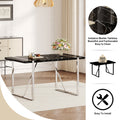 Table And Chair Set.A Rustic Industrial Rectangular Mdf Black Dining Table With Mdf Desktop And Electroplated Silver Metal Legs.Paried With 6 Chairs With Pu Cushion And Metal Legs. Black,Light Gray,Silver Seats 6 Mdf Metal