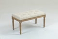 Traditional Rectangle Tufted Ottoman Bench In Beige Linen Look Fabric, For The Living Room And Bedroom Beige Rubber Wood