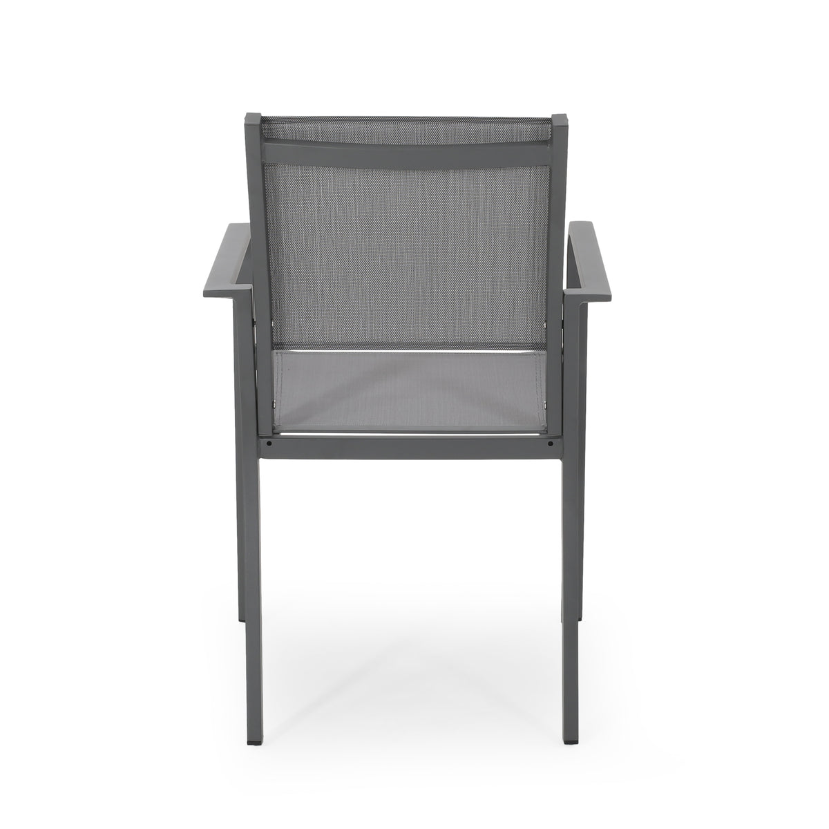 Outdoor Modern Aluminum Dining Chair With Mesh Seat Set Of 2 , Metal Gray And Dark Gray Gray Aluminium
