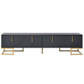 Modern Tv Stand With Metal Legs And Gold Handles For Tvs Up To 80'', Media Console Table With Cabinets And Adjustable Shelves, Luxury Tv Cabinet With Geometric Lines For Living Room, Black Black Gold Primary Living Space 80 89 Inches 80 89 Inches 80