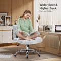 Armless Fabric Office Desk Chair With Wheels, Criss Cross Legged Wide Seat Chair, Modern Home Office Chair With Lumbar Pillow, Comfy Computer Task Chair For Small Space, Vanity Chair For Women, Girls Light Grey Memory Foam Cotton Textile