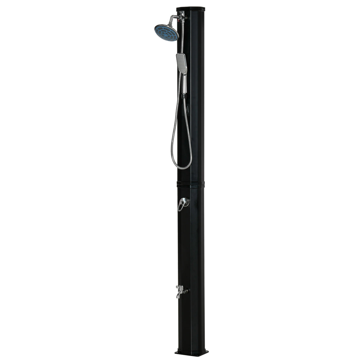 Outsunny 7' Outdoor Solar Heated Shower With 360 Rotating Rainfall & Handheld Shower Head, Foot Shower Faucet, Temperature And Pressure Adjustable, Holds 9.2 Gallons For Backyard Pool Black Plastic
