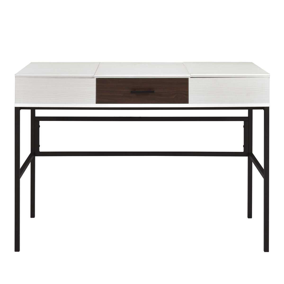 Natural And Black Writing Desk With Usb Port Black Natural Built In Outlets Or Usb Writting Desk Office Industrial Rectangular Drawers Wood Metal
